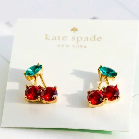 Kate Spade Ma Cherie cherry stud yellow gold earrings NEW - Picture 1 of 3